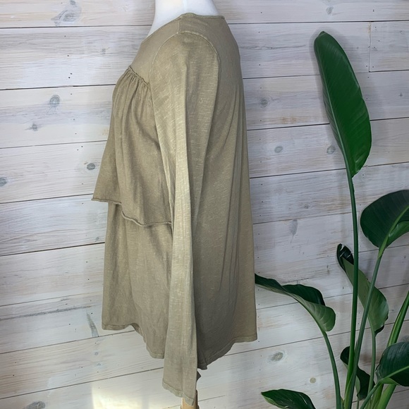 SOLD! Tan Acid Washed Top with Wide Long Sleeves and Ruffle Detailing - Picture 5 of 10